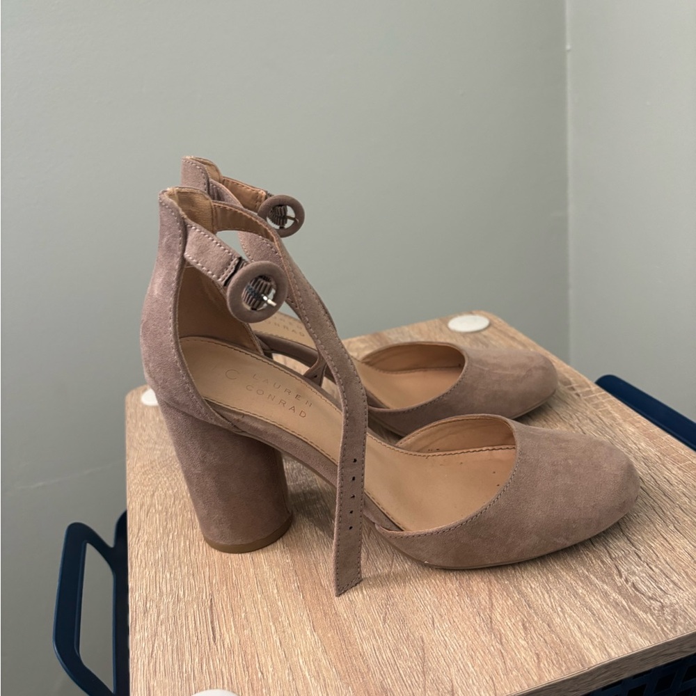 LC Lauren Conrad Taupe Suede Heels